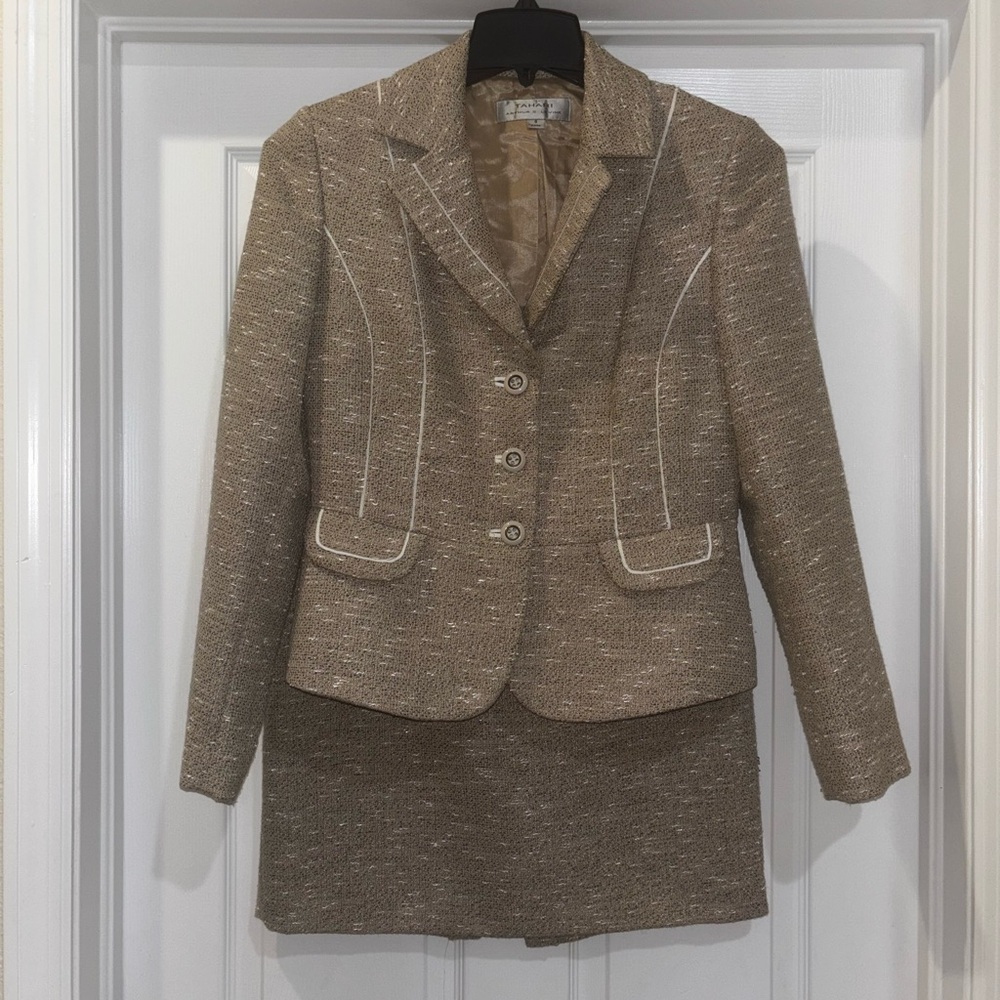 Women's Tan Blazer and Skirt Set